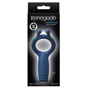 Эрекционное виброкольцо с клиторальным отростком Renegade - Explorer Ring - Blue