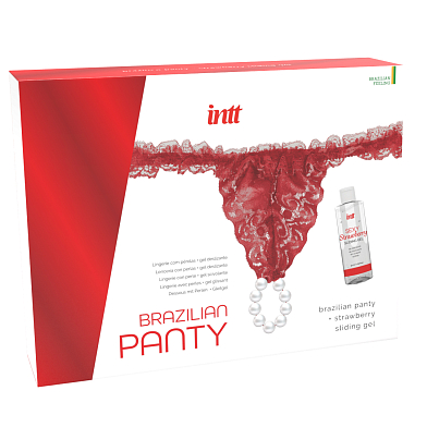 Набор "Brazilian Panty" Sliding Gel Strawberry + повязка (красная)