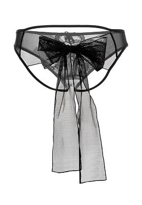 Эротические трусики Erolanta Lingerie Collection из стрейч-сетки с бантом, черные (50-52)