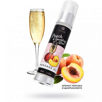 Массажное масло SECRET PLAY с ароматом персика и шампанского, 50ml