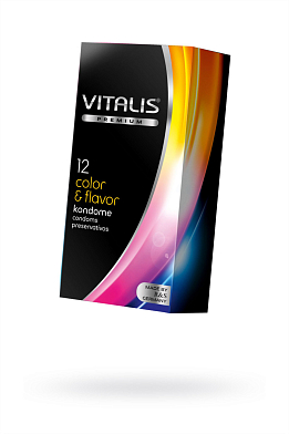 ПРЕЗЕРВАТИВЫ VITALIS, PREMIUM, ЦВЕТНЫЕ, АРОМАТ, 18 СМ, 5,3 СМ, 12 ШТ.