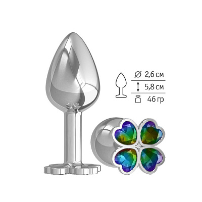 Анальная втулка малая Silver Клевер с разноцветным кристаллом
