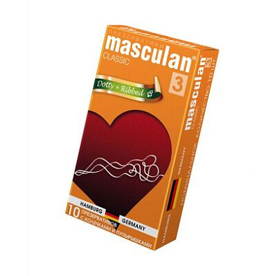 Презервативы Masculan, сlassic 3, doty, латекс, кольца, точечные, розовые, 19 см, 5,3 см, 10 шт.