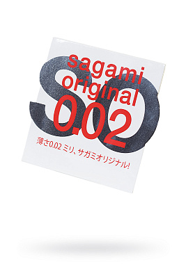 Презервативы Sagami, original 0.02, полиуретан, ультратонкие, гладкие, 18 см, 5,8 см,1 шт