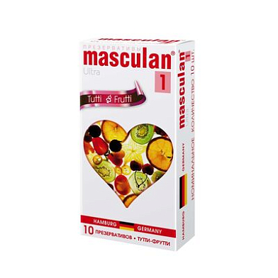 Презервативы Masculan, ultra 1, тутти-фрутти, 19 см, 5,3 см, 10 шт.