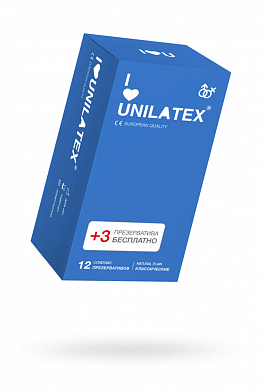 ПРЕЗЕРВАТИВЫ UNILATEX NATURAL PLAIN №12+3, ГЛАДКИЕ, КЛАССИЧЕСКИЕ