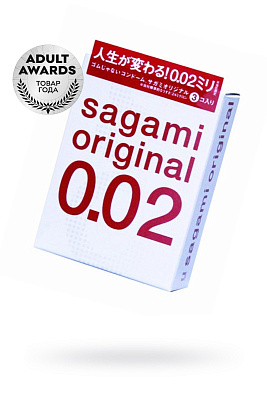 Презервативы Sagami, original 0.02, полиуретан, ультратонкие, гладкие, 19 см, 5,8 см, 3 шт