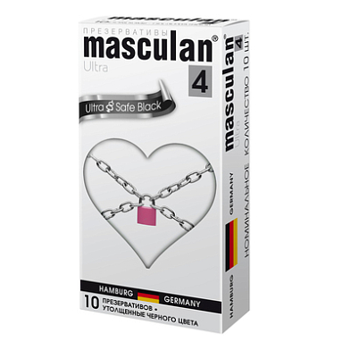 Презервативы Masculan, ultra 4, ультрапрочные, 19 см, 3,4 см, 10 шт.(Ultra Safe Black № 10)